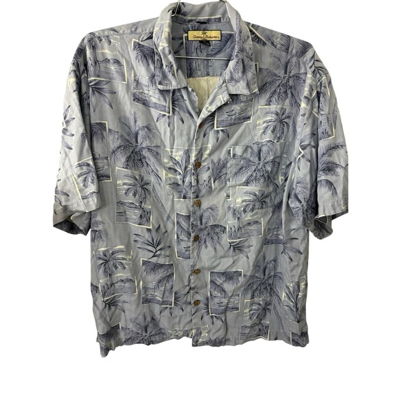 Tommy Bahama Shirt Mens XL Blue Hawaiian Palms 100% Silk Lightweight Beach‎ - Picture 1 of 12